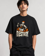 Sip & Destroy Skeleton Barista Graphic Tee - Coffee Lover Shirt - Black