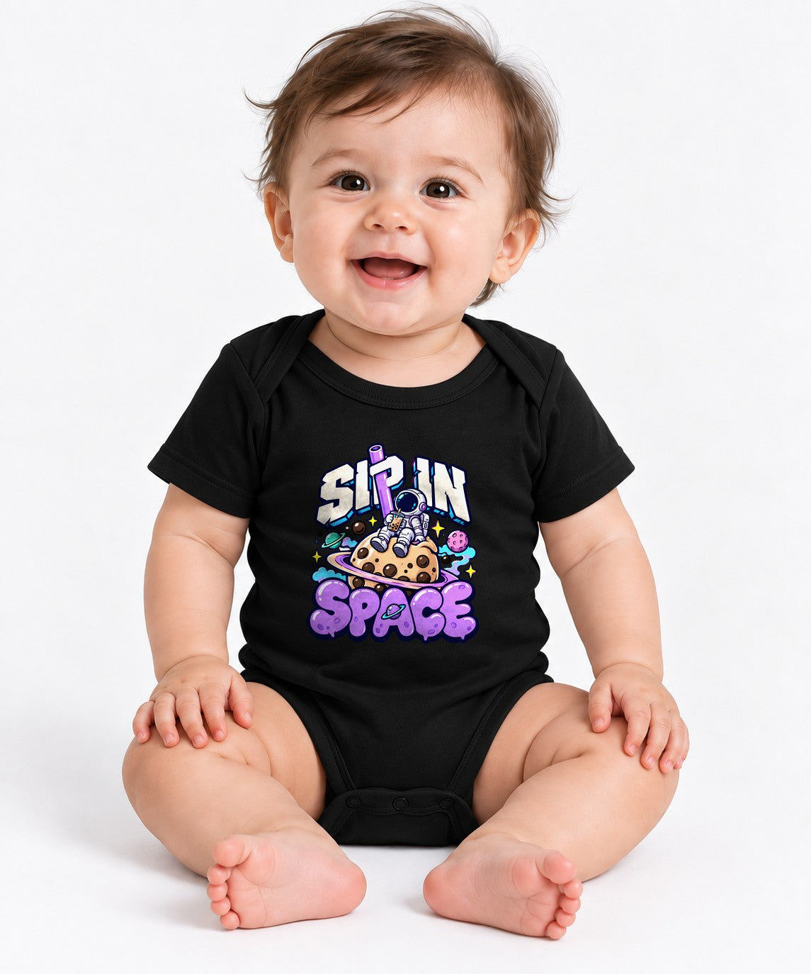 Sip In Space Astronaut Boba Tea Graphic Tee - Kawaii Street Art - Black