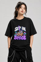 Sip In Space Astronaut Boba Tea Graphic Tee - Kawaii Street Art - Black