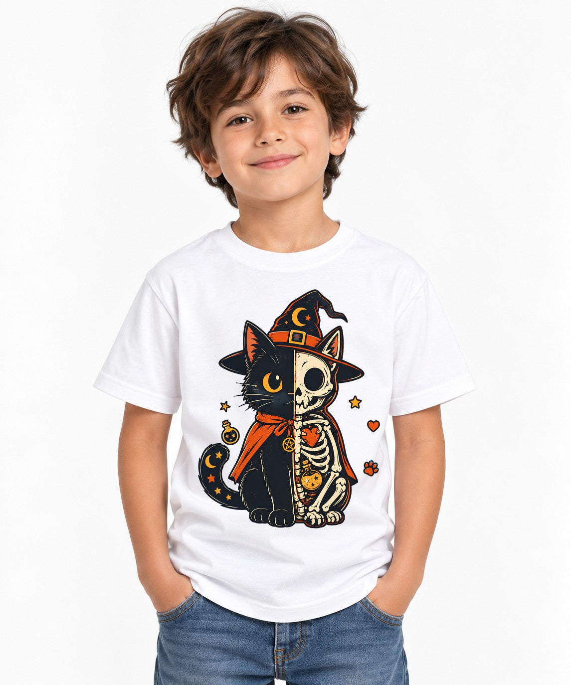 Skeletal Witch Cat - White
