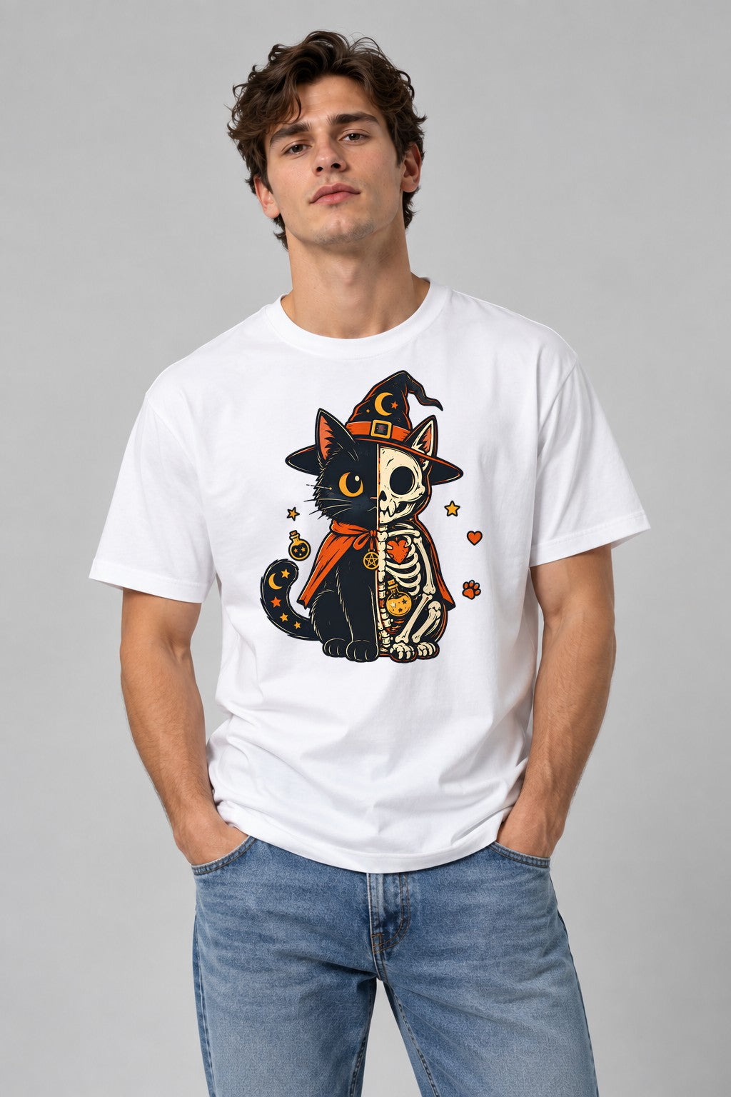 Skeletal Witch Cat - White