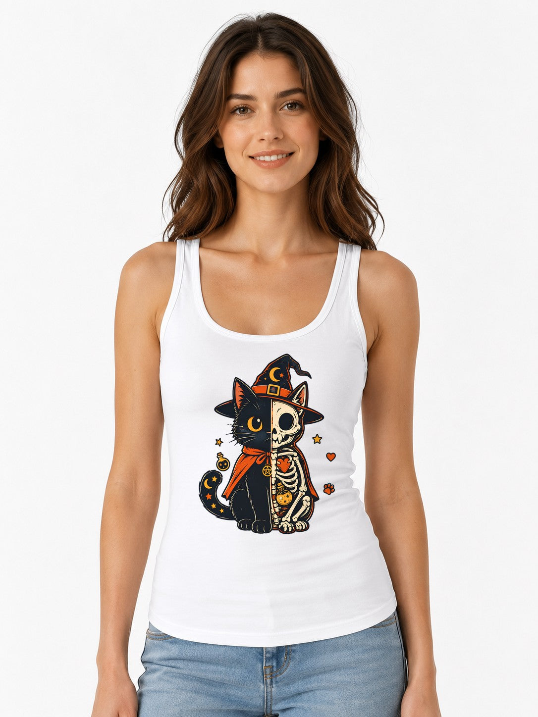 Skeletal Witch Cat - White