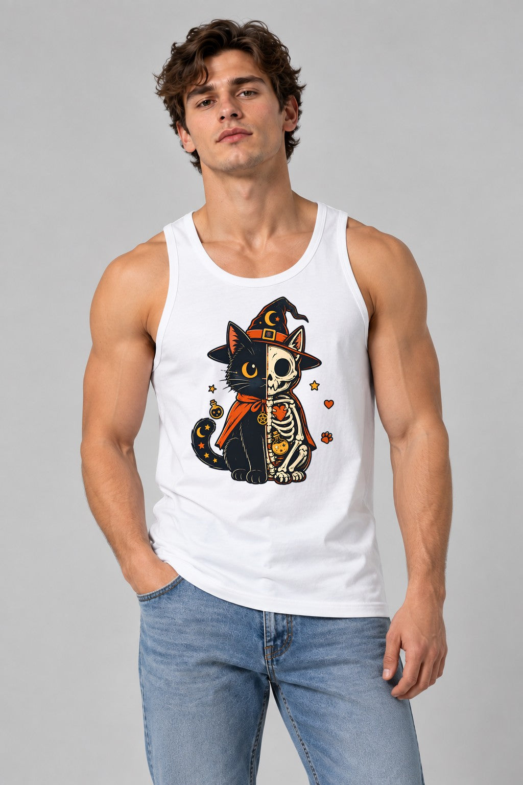 Skeletal Witch Cat - White