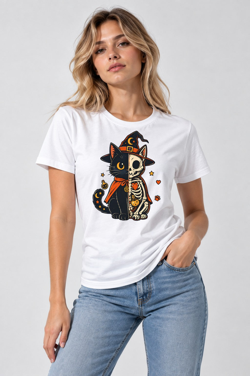 Skeletal Witch Cat - White
