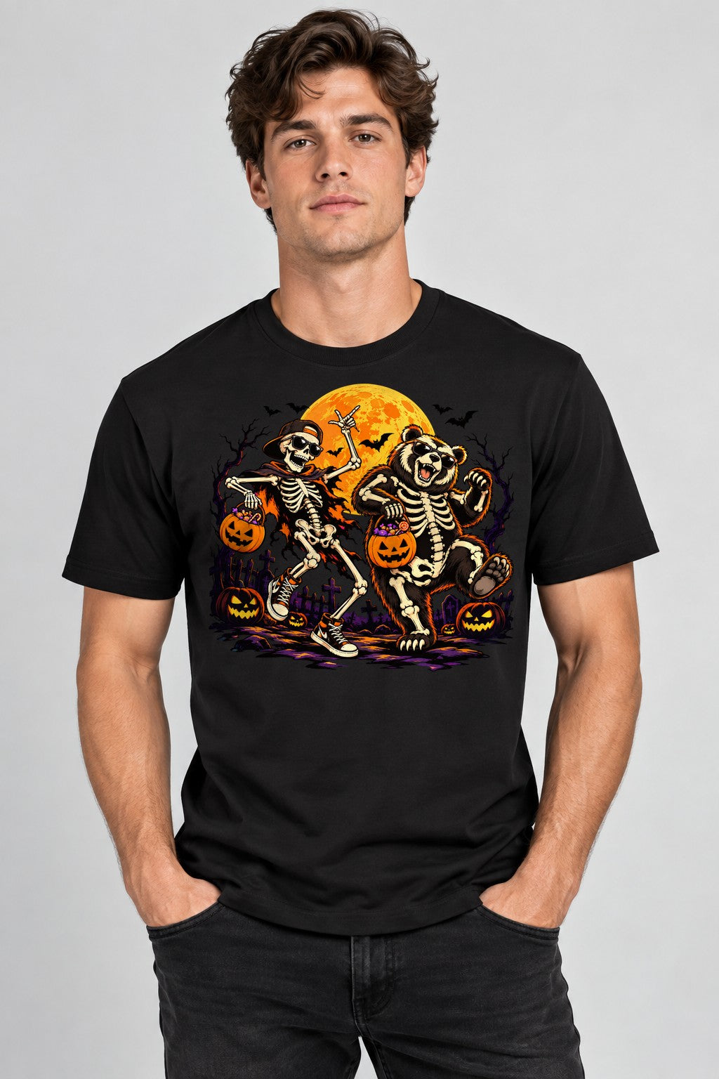 Skeleton Bear Trick Or Treat - Black