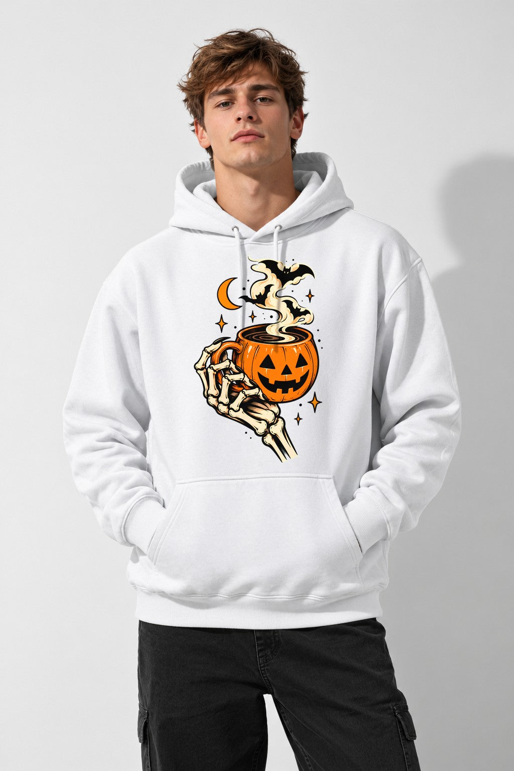 Skeleton Pumpkin Coffee - White