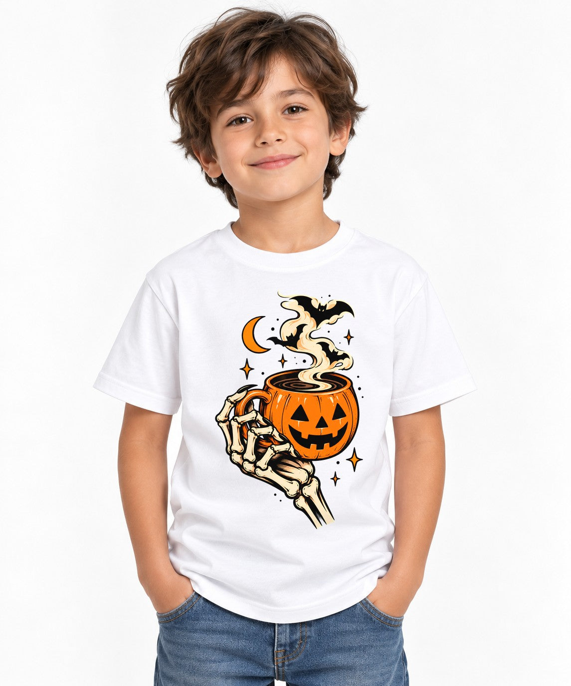 Skeleton Pumpkin Coffee - White
