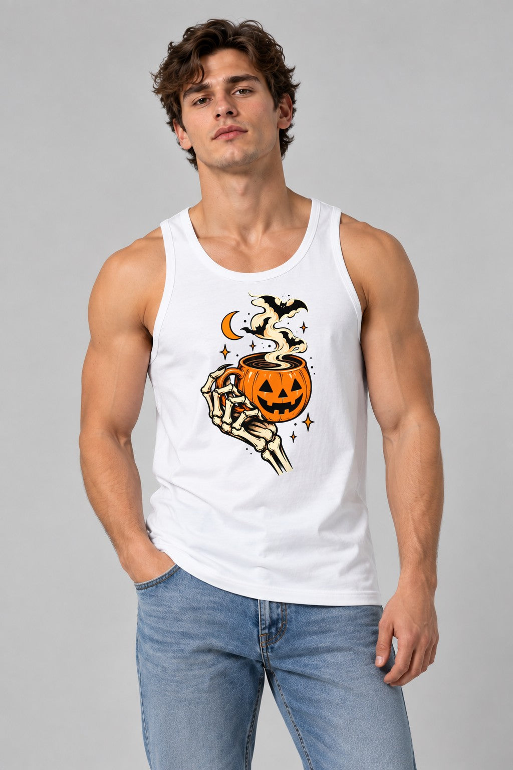 Skeleton Pumpkin Coffee - White