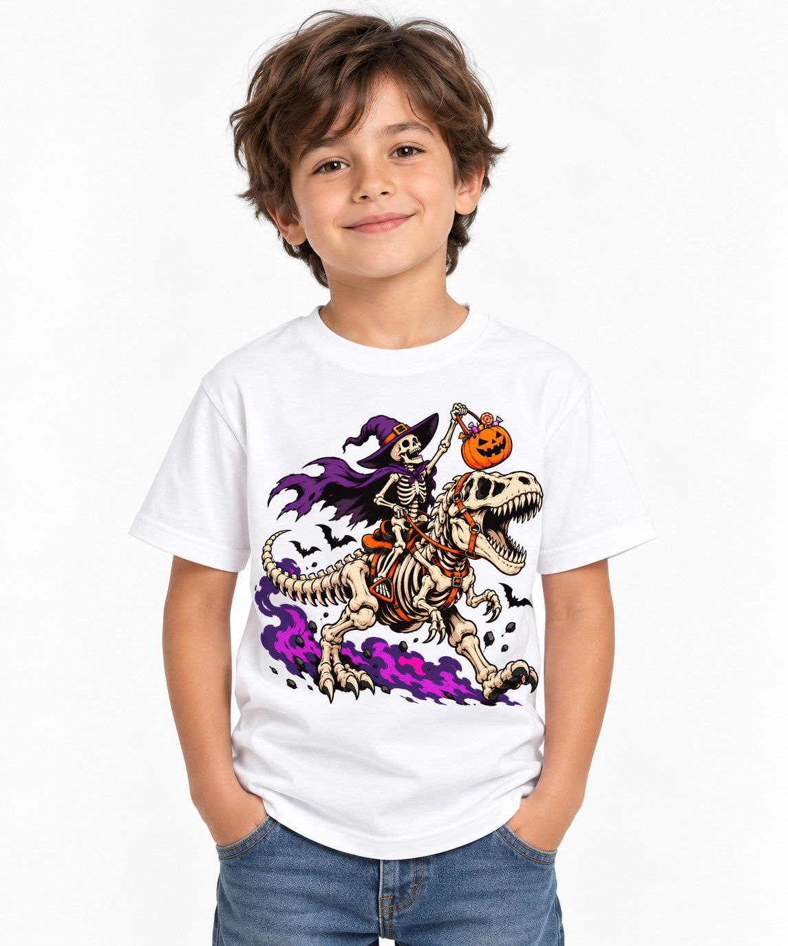 Skeleton Witch Dinosaur Rider - White