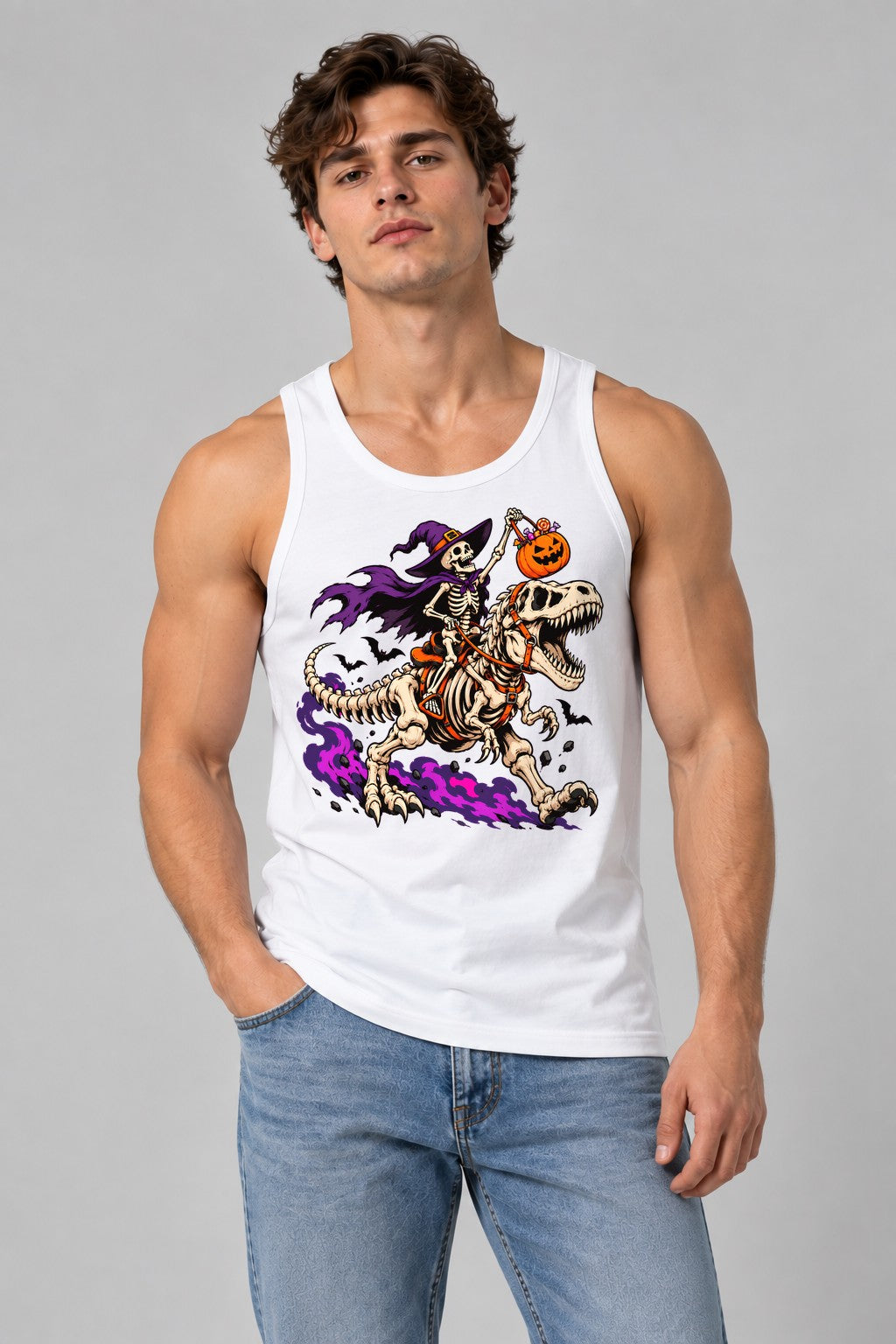Skeleton Witch Dinosaur Rider - White