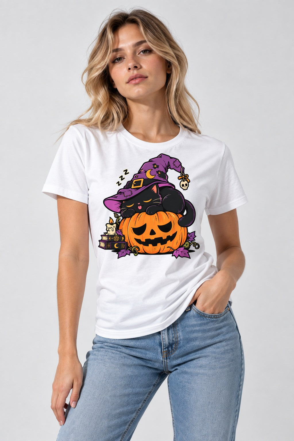 Sleepy Witch Cat - White