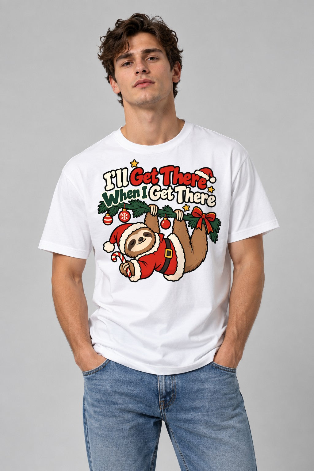 Sloth Santa Hanging - White