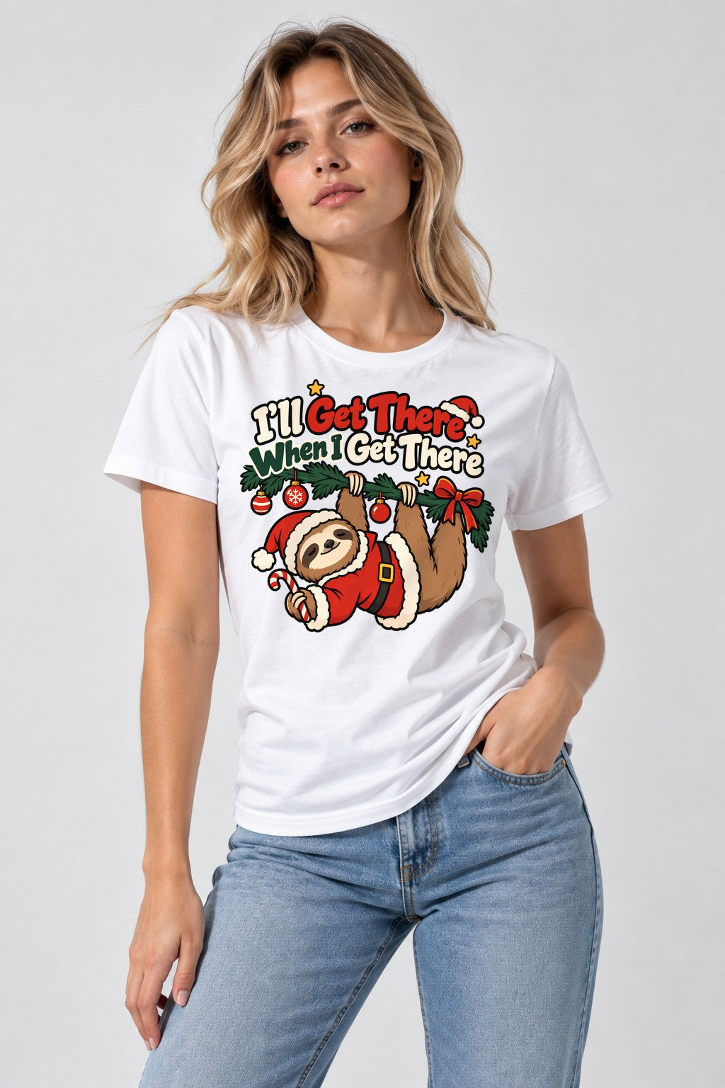 Sloth Santa Hanging - White