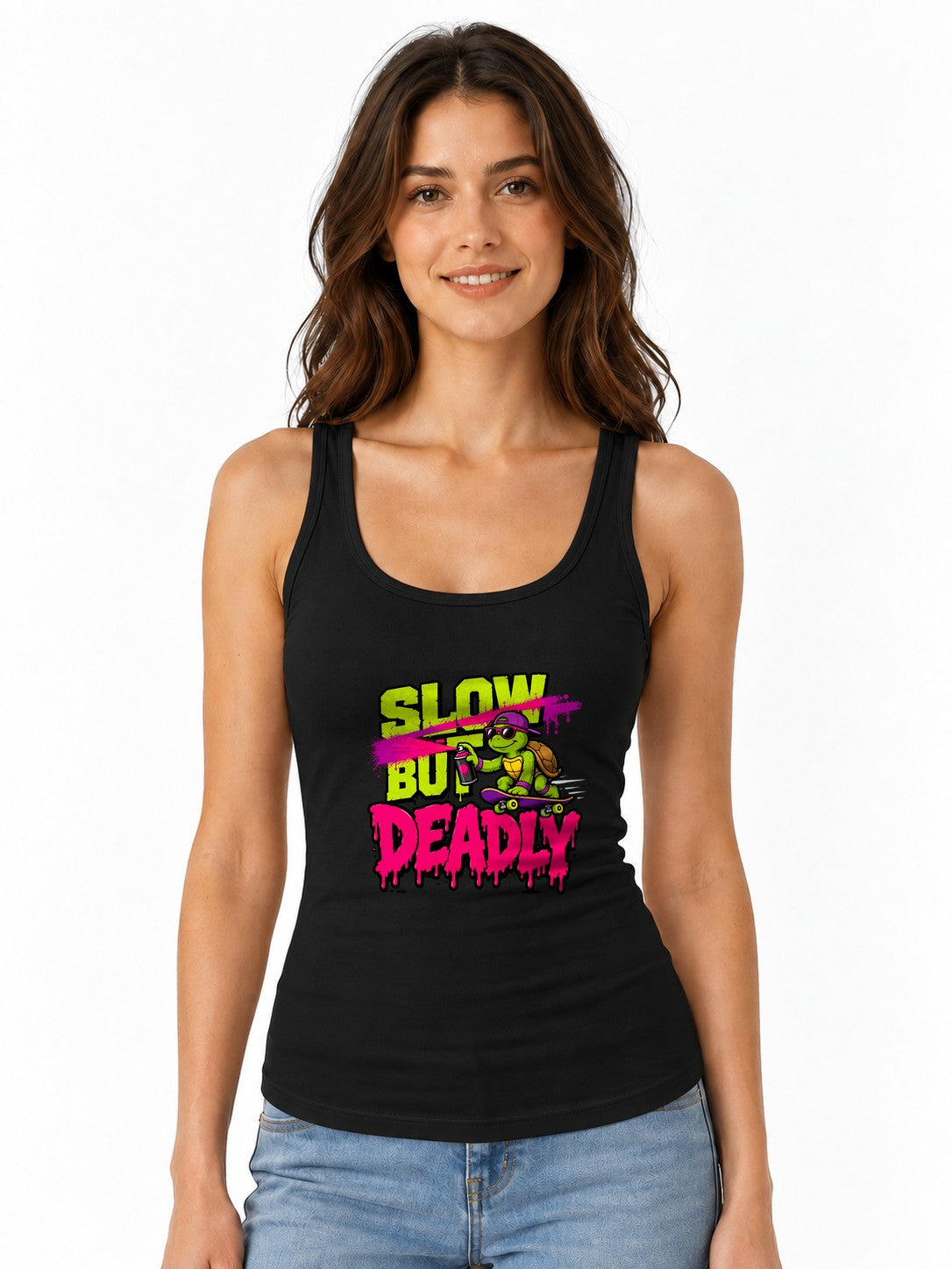 Slow But Deadly Turtle Skater Graphic Tee - Graffiti Street Art - Black