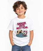 Snooze Until Next Year Funny Pug Shirt - Relatable Sleep Meme - White