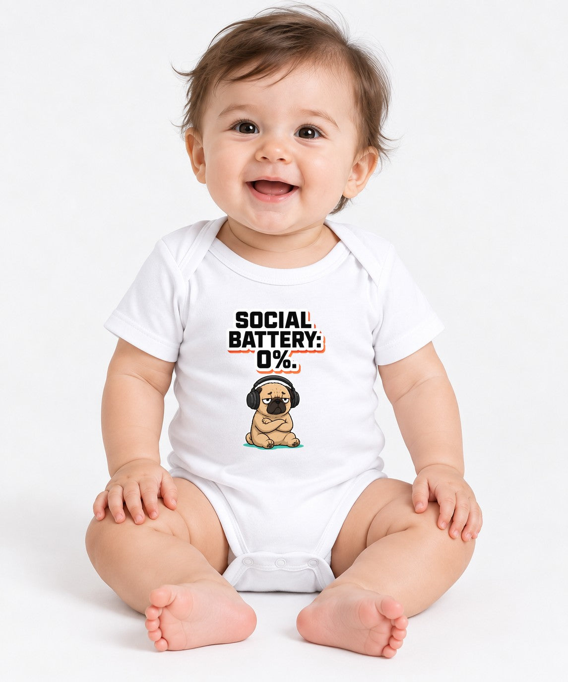 Social Battery Zero Pug Shirt - Funny Introvert Meme Tee - White