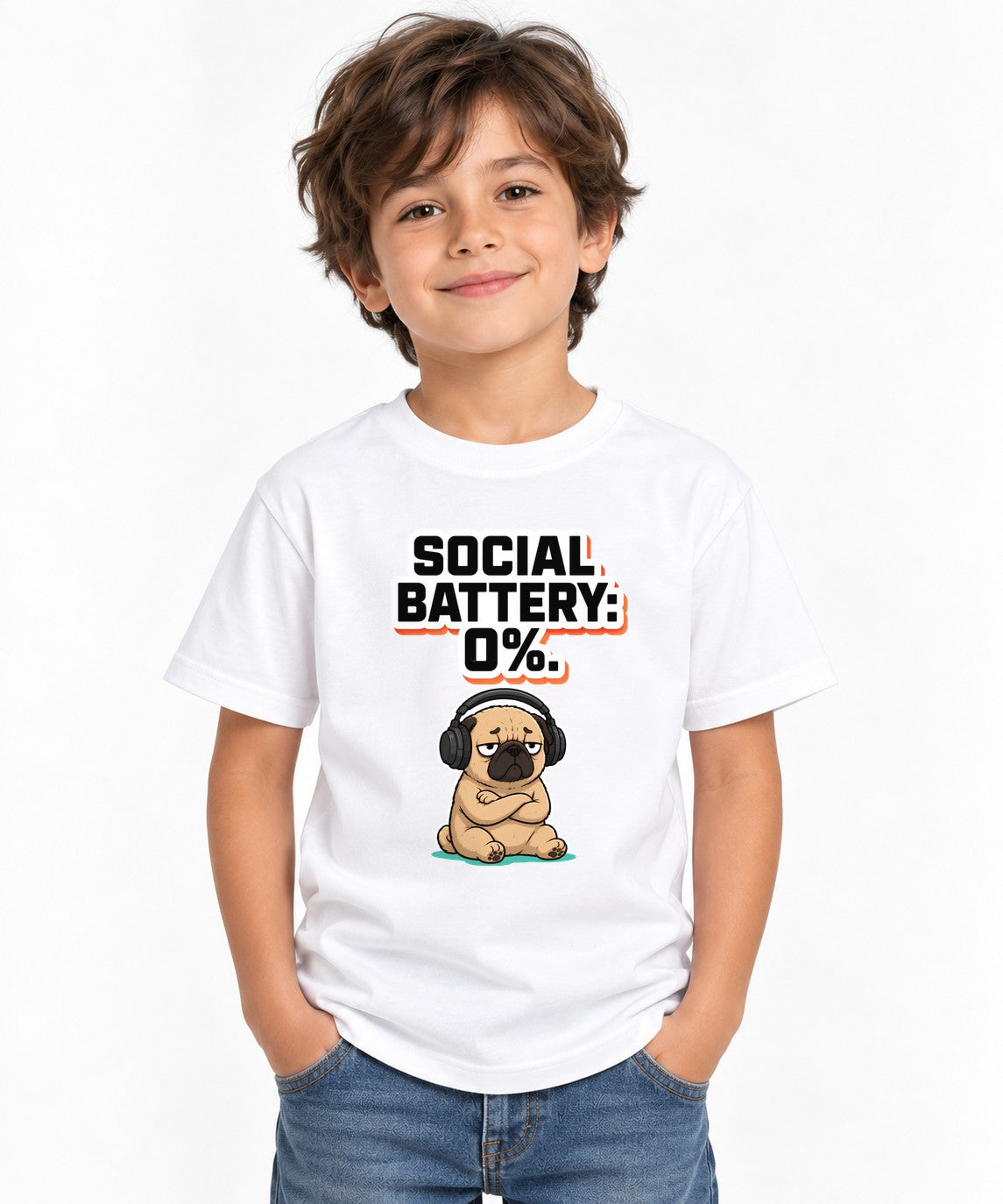 Social Battery Zero Pug Shirt - Funny Introvert Meme Tee - White