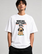 Social Battery Zero Pug Shirt - Funny Introvert Meme Tee - White