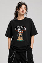 Social Battery Zero Pug Shirt - Funny Introvert Meme Tee - Black
