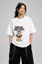 Social Battery Zero Pug Shirt - Funny Introvert Meme Tee - White
