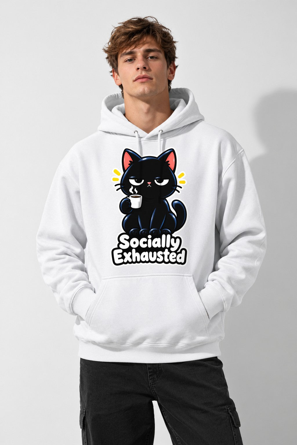 Socially Exhausted Cat - White