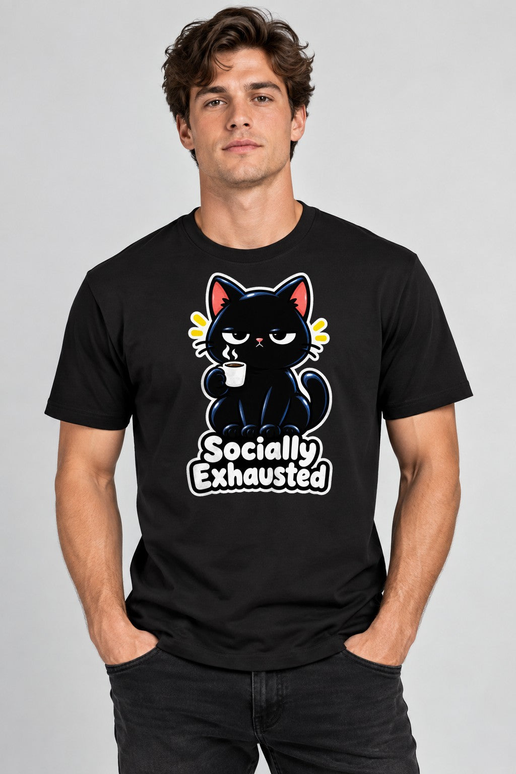 Socially Exhausted Cat - Black