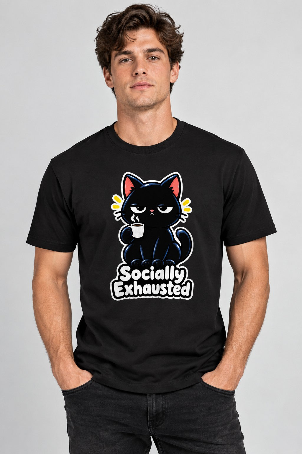 Socially Exhausted Cat - Black
