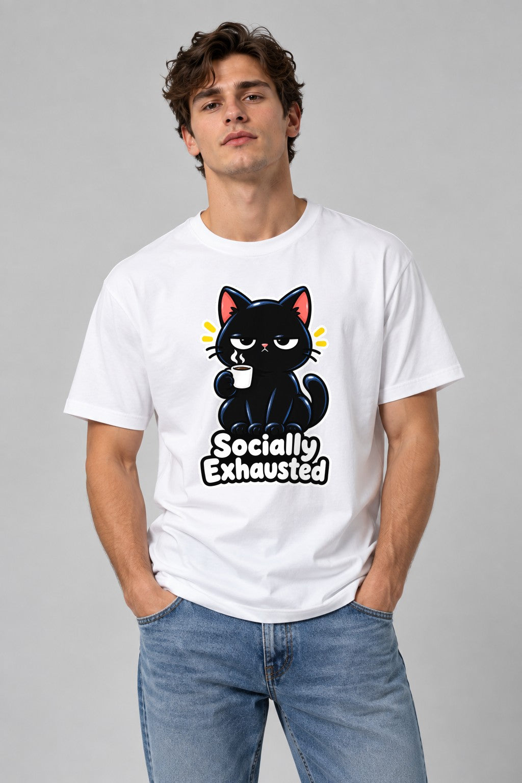 Socially Exhausted Cat - White