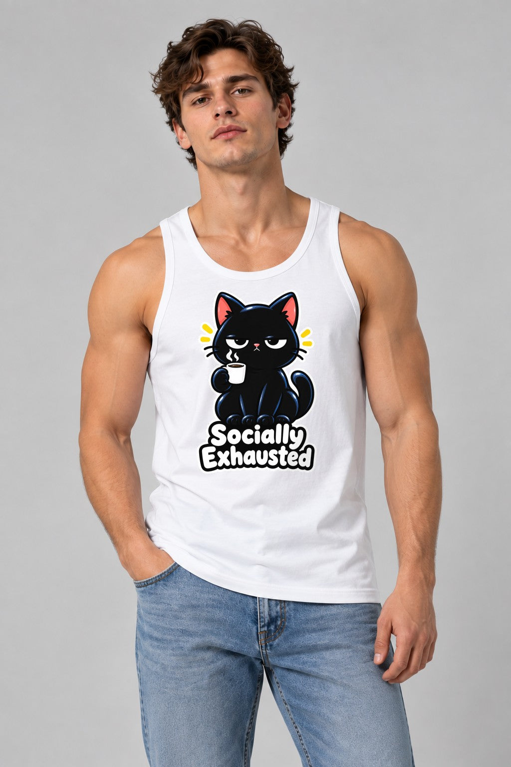 Socially Exhausted Cat - White