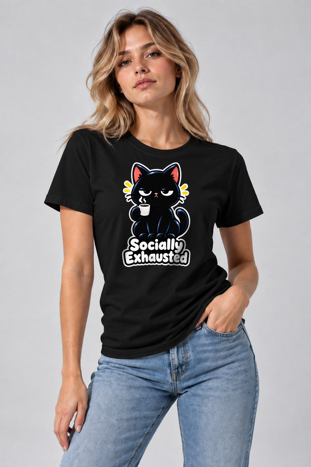 Socially Exhausted Cat - Black