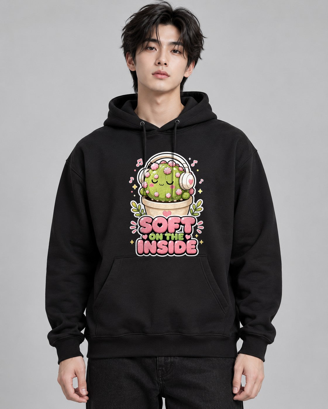 Soft On The Inside - Cute Cactus Hea - Black