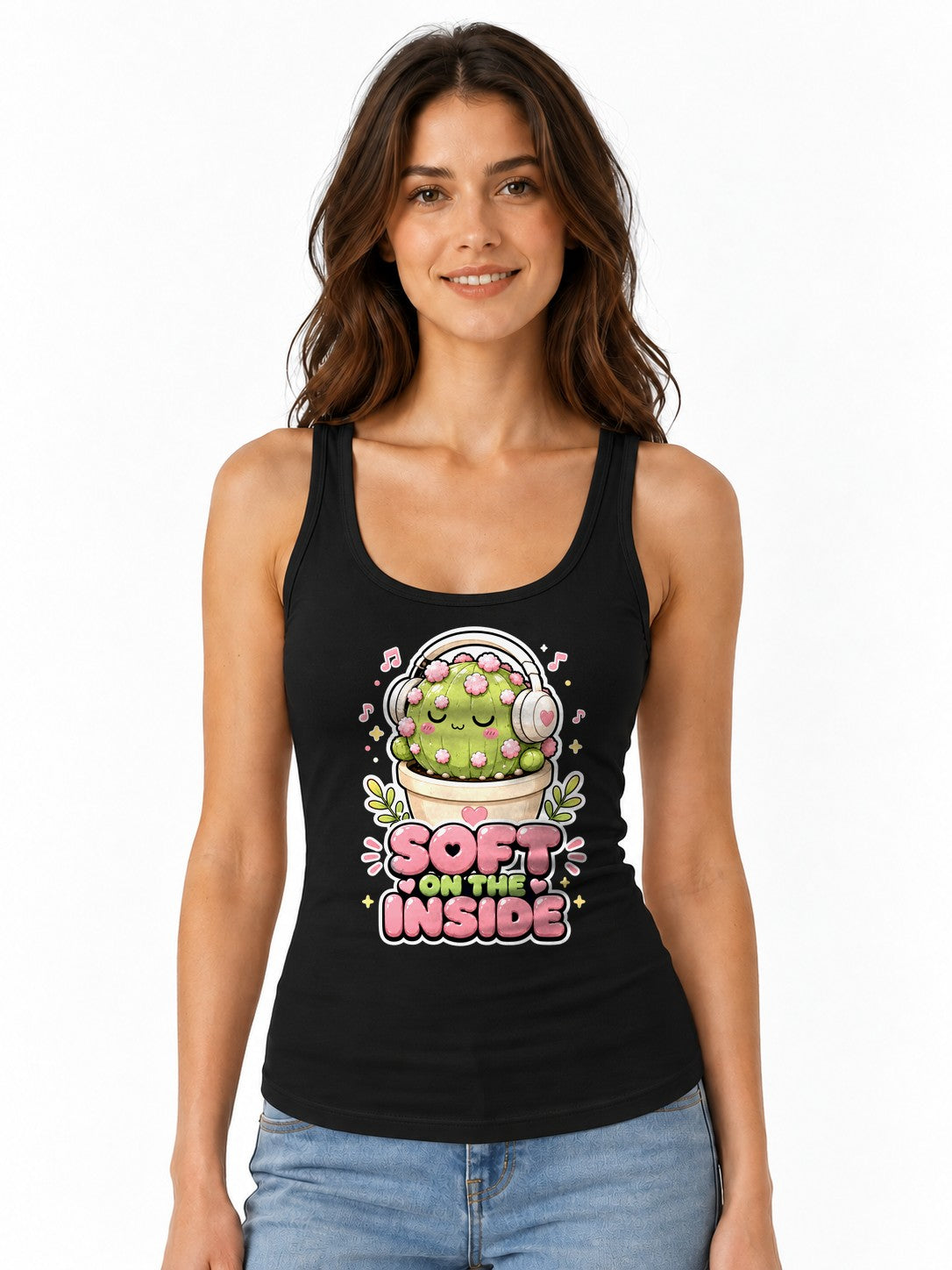 Soft On The Inside - Cute Cactus Hea - Black
