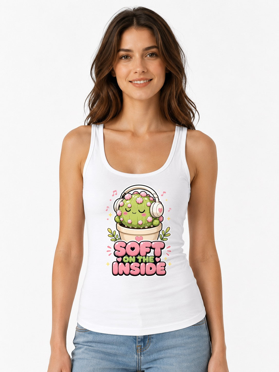 Soft On The Inside - Cute Cactus Hea - White