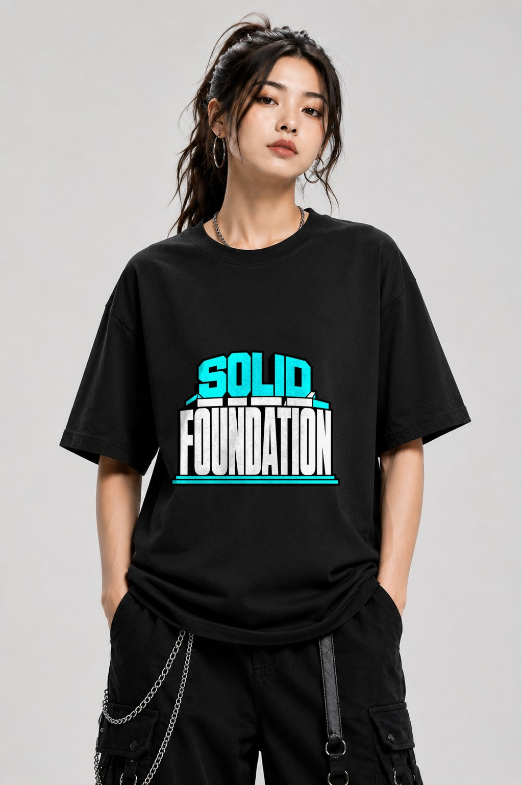 Solid Foundation Bold Typography Streetwear Graphic Tee - Black