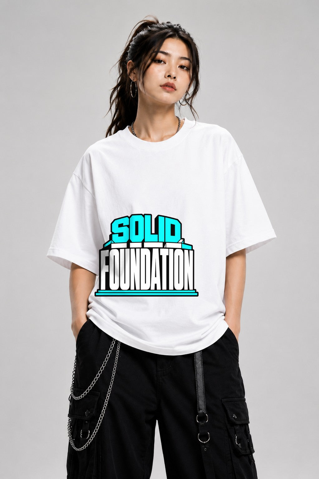 Solid Foundation Bold Typography Streetwear Graphic Tee - White