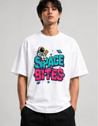 Space Bites Astronaut Pizza Shirt - Retro Cosmic Food Graphic Tee - White