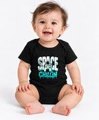 Space Chillin Astronaut Graphic Tee - Retro Cosmic Streetwear - Black