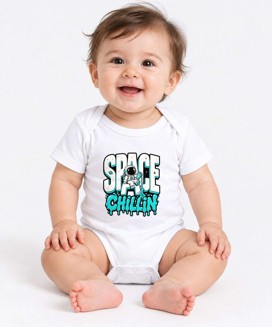 Space Chillin Astronaut Graphic Tee - Retro Cosmic Streetwear - White