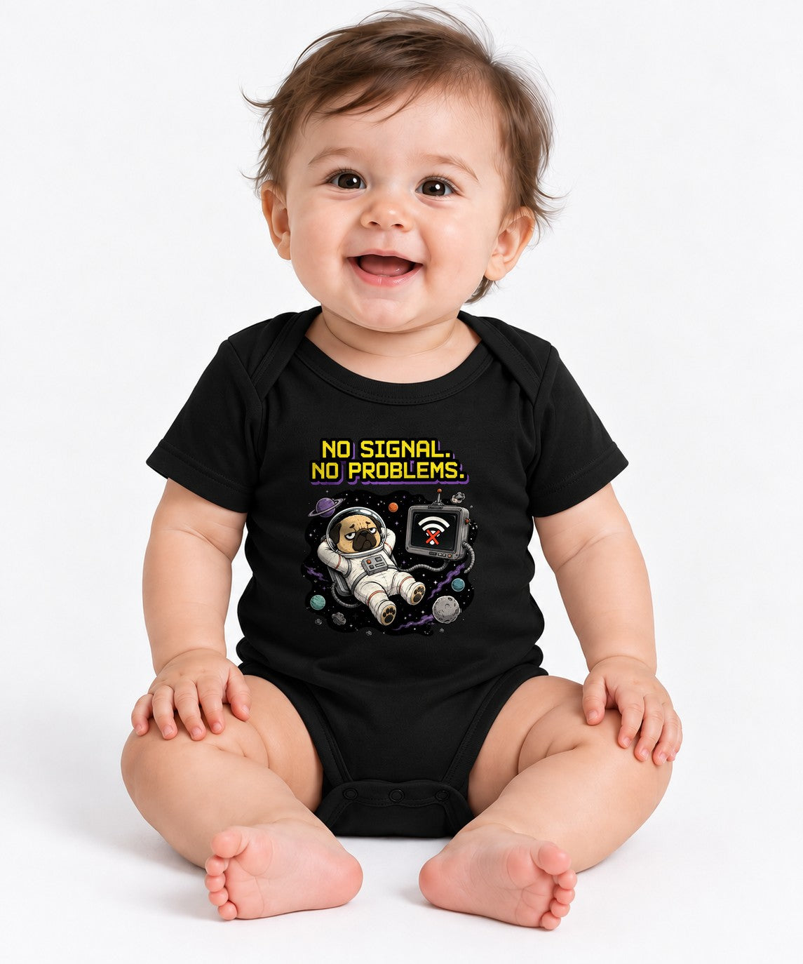 Space Pug No Signal Shirt - Funny Astronaut Dog Graphic Tee - Black