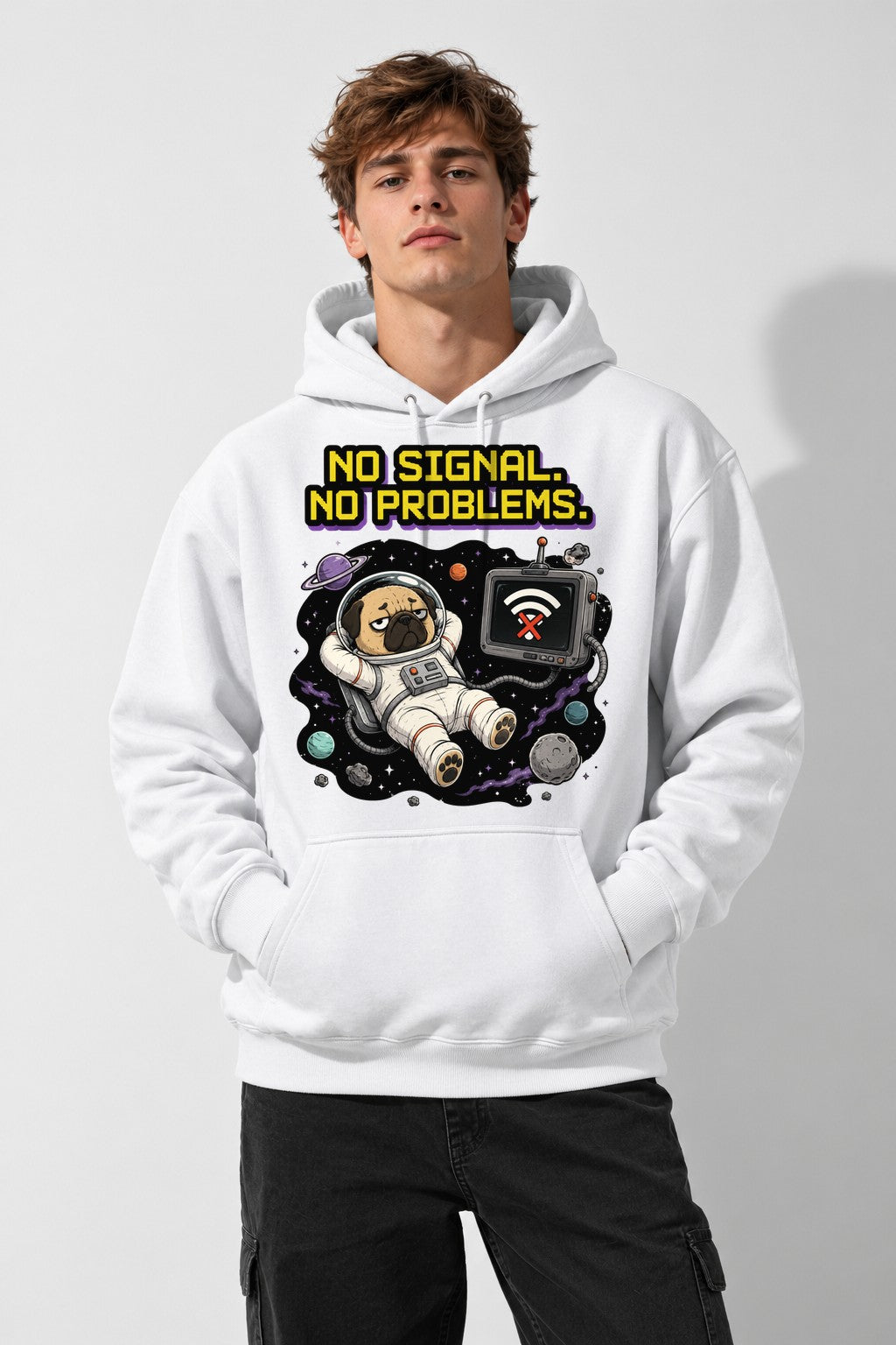 Space Pug No Signal - White