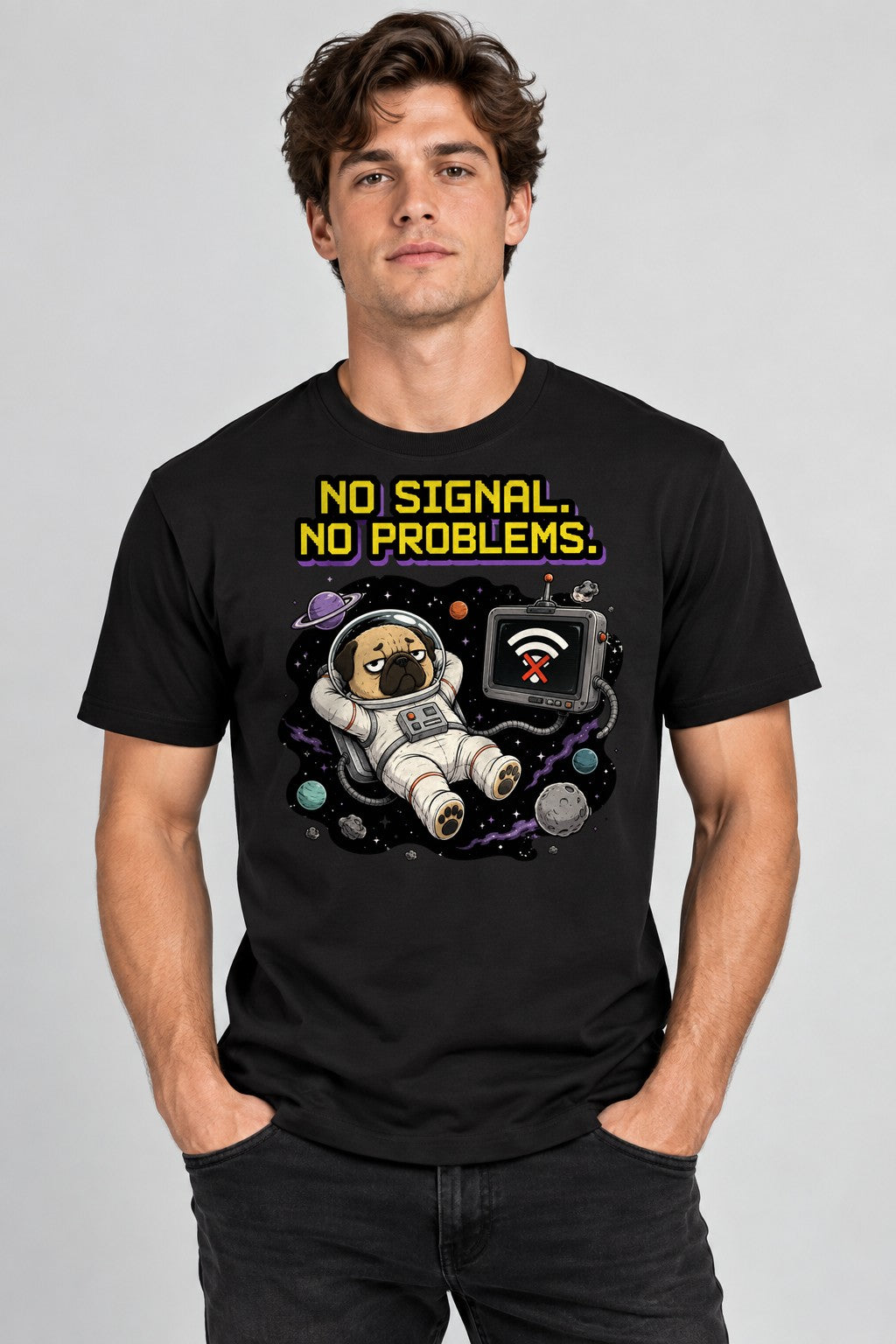Space Pug No Signal - Black
