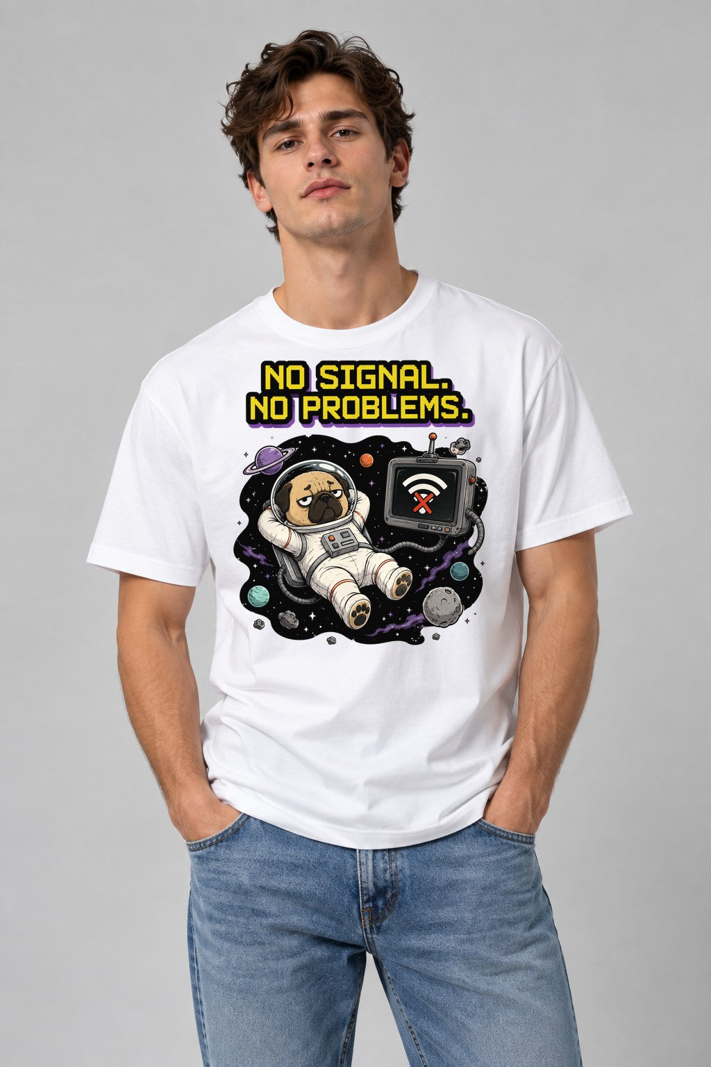 Space Pug No Signal - White