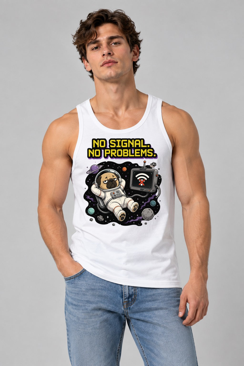Space Pug No Signal - White