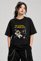 Space Pug No Signal Shirt - Funny Astronaut Dog Graphic Tee - Black