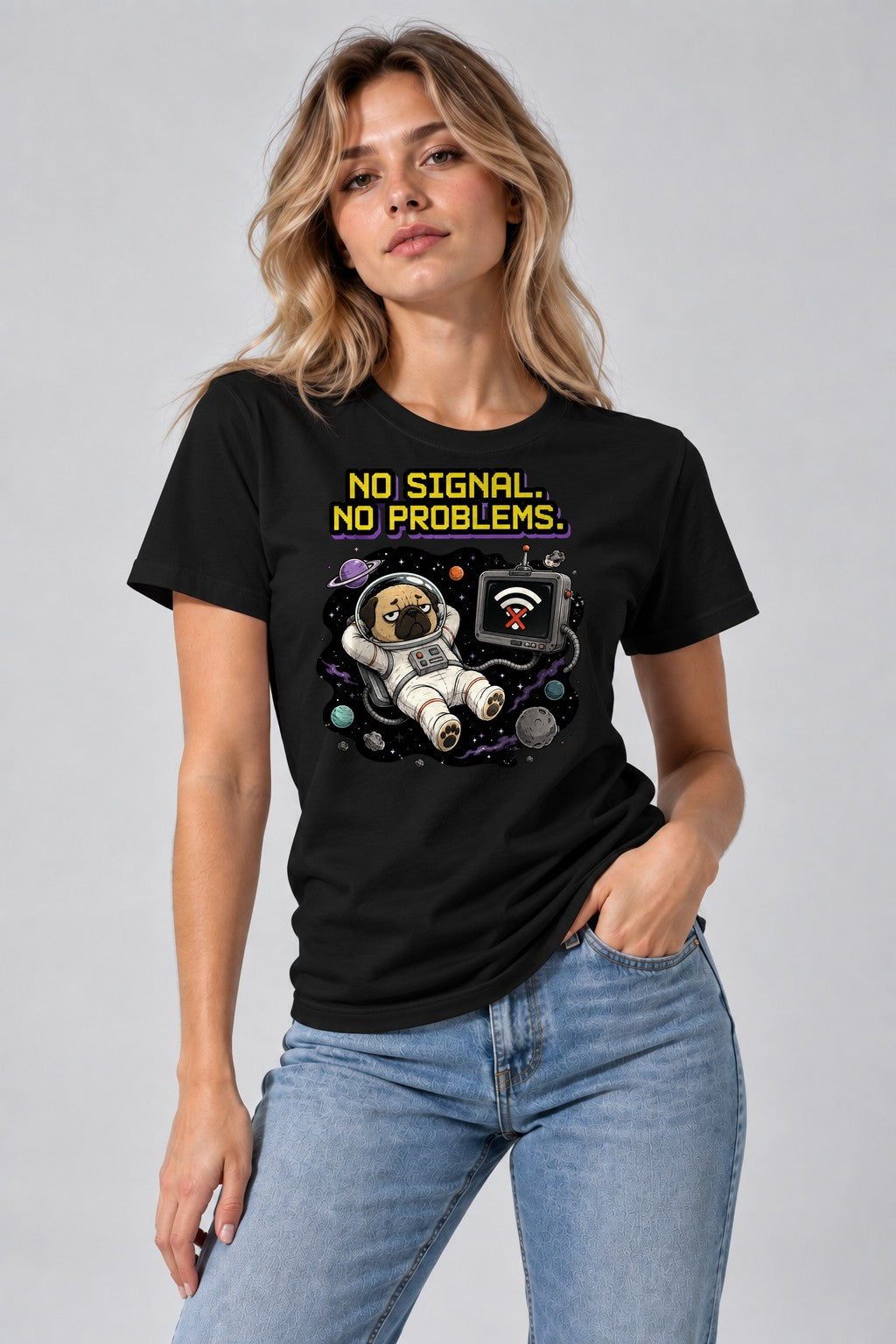Space Pug No Signal - Black