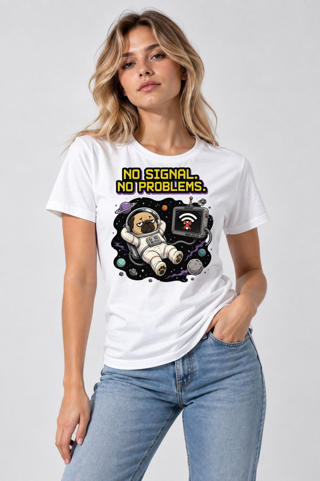 Space Pug No Signal - White