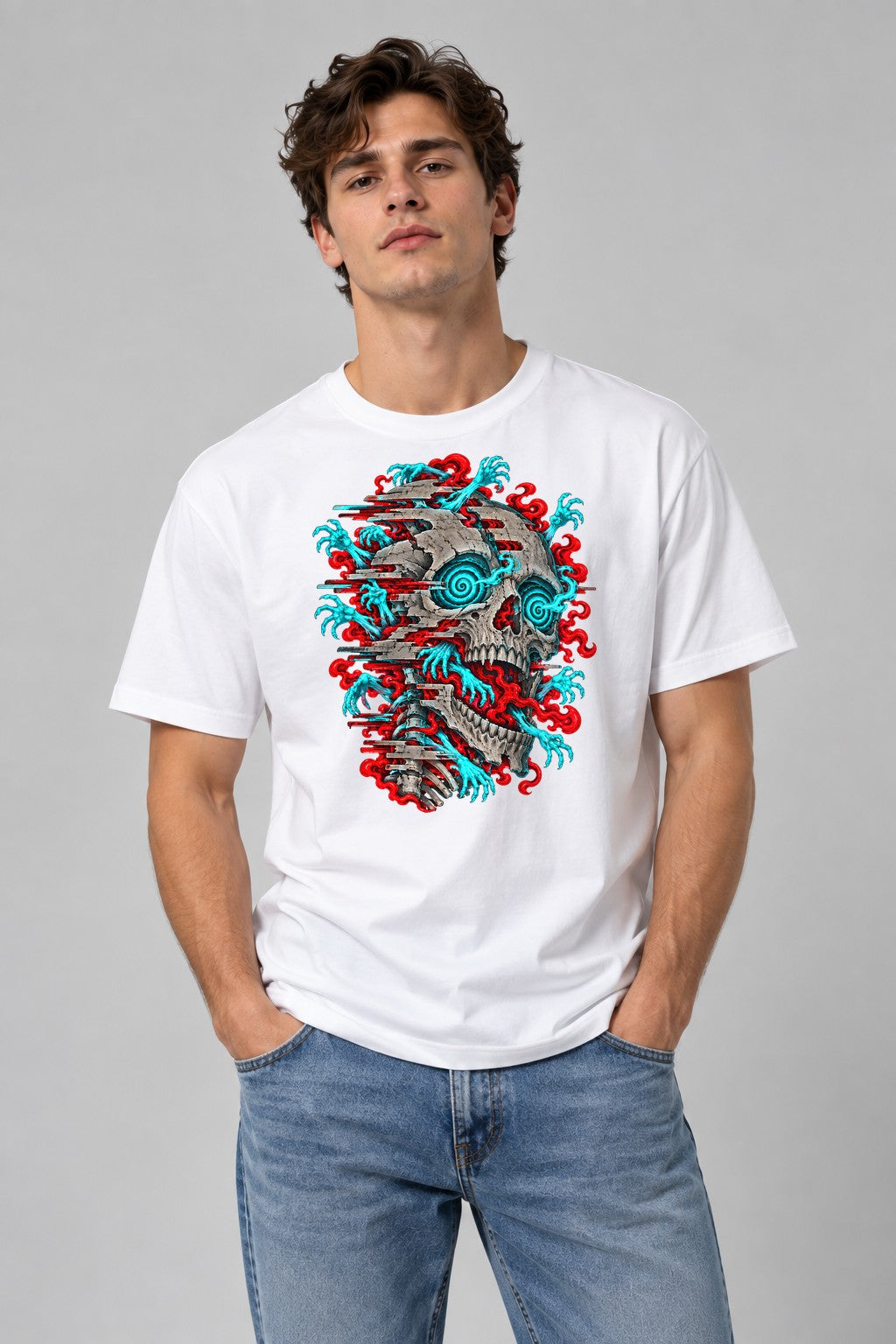 Spiral Skull Glitch - White