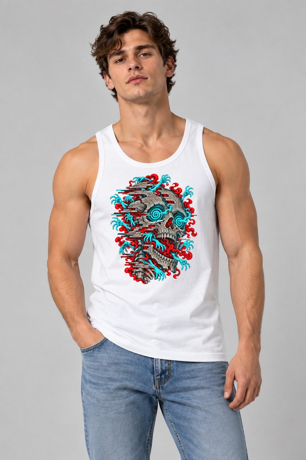 Spiral Skull Glitch - White