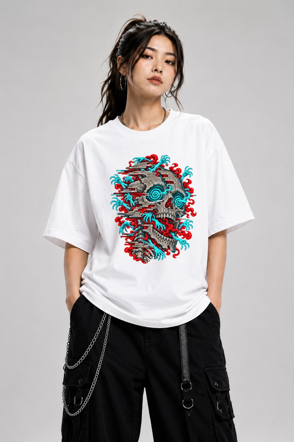 Spiral Skull Glitch - White