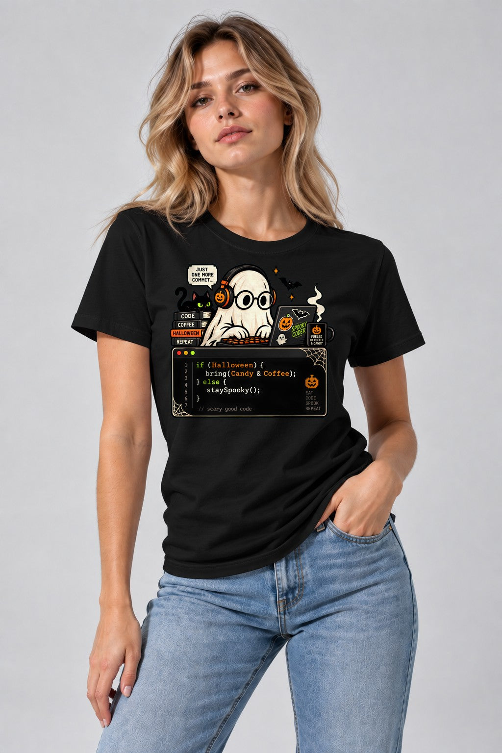 Spooky Coder Ghost - Black